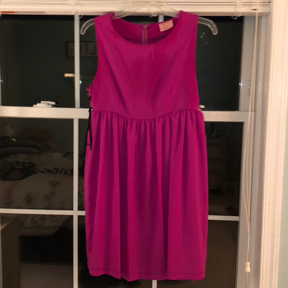 Pink/purple dress with cute tie accents on side!